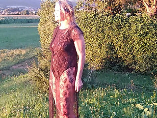 Granny Is Wearing a Sheer Bodysuit Outside
