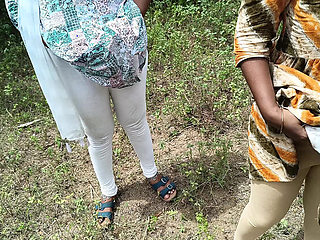 Outdoor Blowjob and Breast Licking with Tamil Aunty Threesome in Jungle