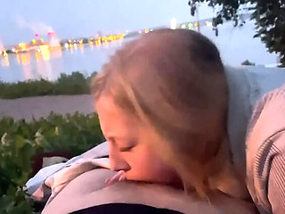 College Girl Gives Blowjob to Older Man Outdoors - POV Cum in Mouth