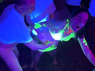 Glow Party Gangbang: Petite MILF Vanessa Cliff Takes Multiple Loads in Hardcore Bukkake