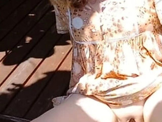 Mature Blonde Amateur Suns Her Bald Pink Pussy Outdoor Close Up Spread