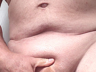 Solosexual strokes my shaved, oiled up cock to get a load of cum to swallow