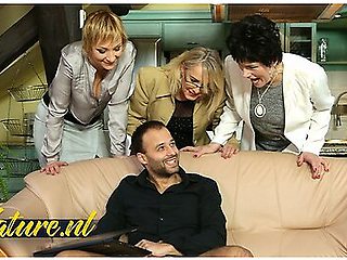 Three Horny Cougars Share One Lucky Guy Together