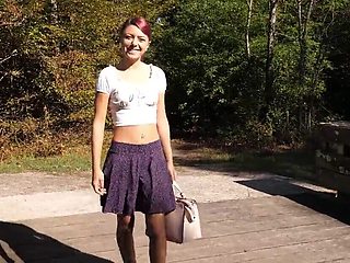 Cute girl with a shaved vag is happy to be played with