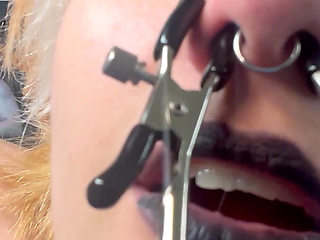 Nose Fuck with Cock and Nipple Clamps on Nose Goth Girl JOI