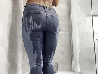 Muscle Posing Abs, Wet Steamy Shower Wet T-shirt