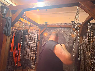 Part 3:- Zar's first session in the dungeon with Lanista Bear including cumshot!