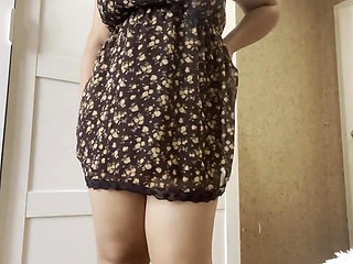 Step Sister Without Panties Caresses Her Wet Clit