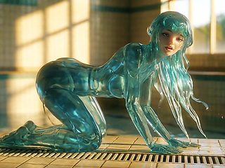 Emerald Jellyfish Girl Grinding & Riding - Dripping Wet Tongue