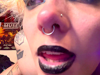 Goth Nostril Flaring, Rubbing Dildo, Drooling in Lipstick