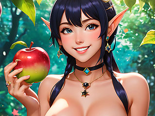 Cartoon Nude Adult Woman Eating Star Fruit - Ai Artistic Slideshow