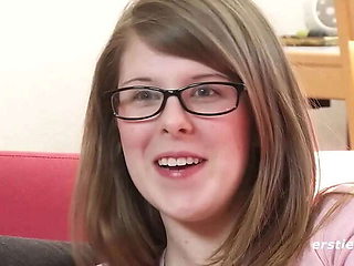 German Amateur Babe With Glasses & Hairy Pussy Masturbates Using Toy