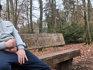 Shamelessly jerked off on park bench and cummed