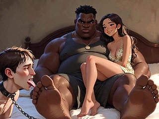 Foot Slave Husband Cleans Wife's Feet with His Tongue - Femdom