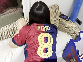 Asian Football Girl in Jersey Got Caught and Punished by Creampie