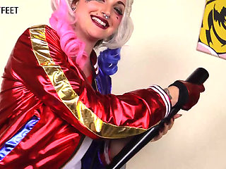 Medusa Blonde Looks Insanely Hot in Harley Quinn Cosplay Costume with Black Nylons