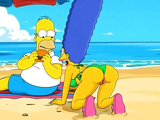Beach Bitch 2: Marge Simpson Cartoon Parody Filled with Cum