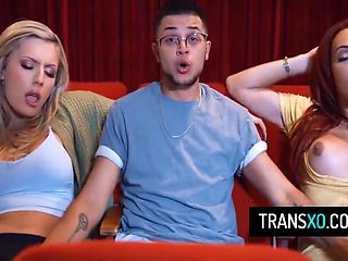 Ariel Venus, Jade Venus And Ariel Demure - Two Shemales Fuck A Trans Man At The Cinema