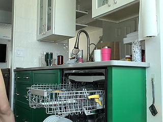 Your Cute Asian GF Unloading the Dishwasher in Panties