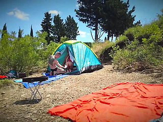 Blonde Wife Got Brutally Fucked by Two Guys in a Tent - Amateur Gangbang with Facial