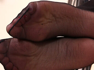 Chiara Dressed In A Secretary Cosplay Costume With Black Nylons; Hot Secretary Upskirt And Leg Fetish