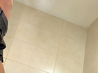 Hot Sexy All Natural Big Tits Big Ass Beauty Flashes Her Pussy Under Miniskirt in the Bathroom and Masturbates