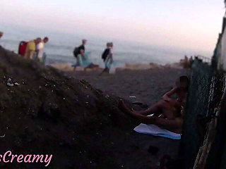 Stepdaughter Helps Dad Cum on Public Beach - Risky Outdoor Sex with Misscreamy