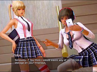 Hot brunette with big ass and big boobs in a visual novel