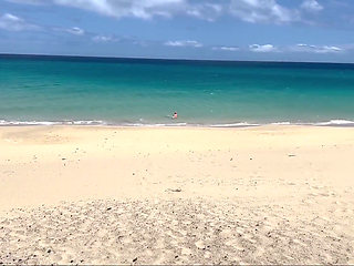 Naked Beach MILF Helps a Jerking Stranger - Cum on Her Ass