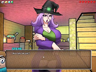 Horny milf witch giving a handjob to a huge cock while collecting cum