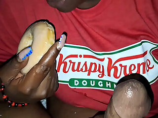 Ebony babe takes a huge BBC deep in her throat and swallows every drop