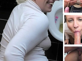 German Amateur Blonde Slut Sloppy Blowjob and Pissing Cum Facial POV
