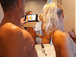 Selena's morning sex in bathroom