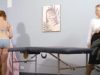 Chubby lesbian whore gets fucked by a horny masseuse