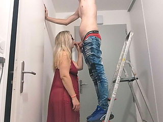 An electrician wants to be sucked off while working