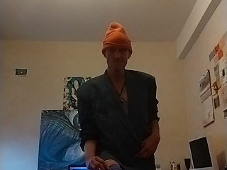 In a very short and naked little blue dress, the sexy little slut!!