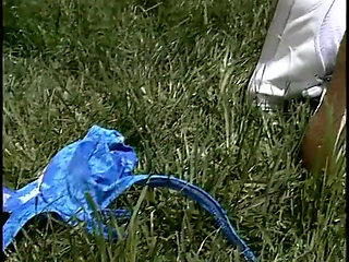 Babe with big tits gets her pussy fucked doggy style on a blanket