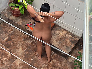 My Neighbor From the House Below Bathes Outside and Was Discovered by Me.
