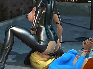 Two sexy 3D cartoon super hero babes dyke it out