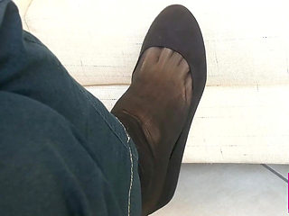 Dangling in Black Flats and Black Nylon Socks