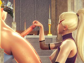 Tsunade futanari gets a handjob from Ino in the temple