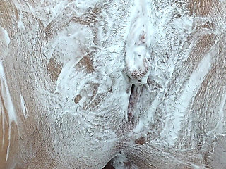 Shaving a Hairy Pussy with a Trimmer and a Razor with Shaving Foam! Close-up!