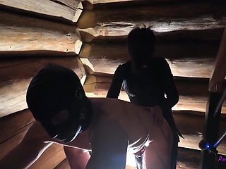 Dark Pegging on the Stairs with a Pink Dildo