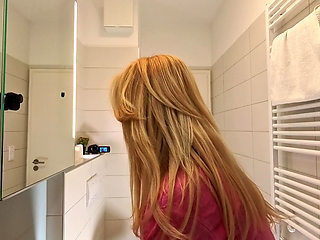 Cute Beautiful and Hot All Natural Big Tits Big Ass Blonde College Slut Masturbates with a Small Massager Using Under Her Skirt