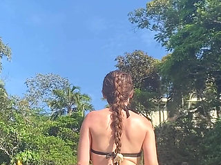 Waterfall Beach Model Green White Thong Bikin