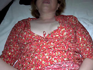 Masked old BBW blonde in stockings fingers pussy and sucks cock