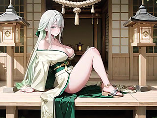 Silver-haired Geisha in the Bedroom! Lazy Legs Lifting Hem, the Green White Combo Is so Wet!