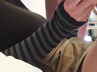 POV Version Hot Brunette Babe Makes a Big Cock Guy Cums on Her Legs in CFNM Handjob Horny Bored Ignored Mode