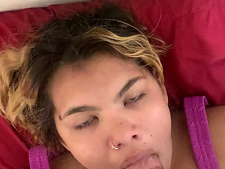 Dominating the slut while her husband works