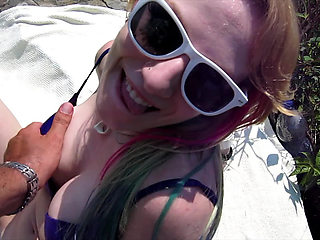 Gorgeous Blonde Gets Nude Outdoors and Gives Handjob